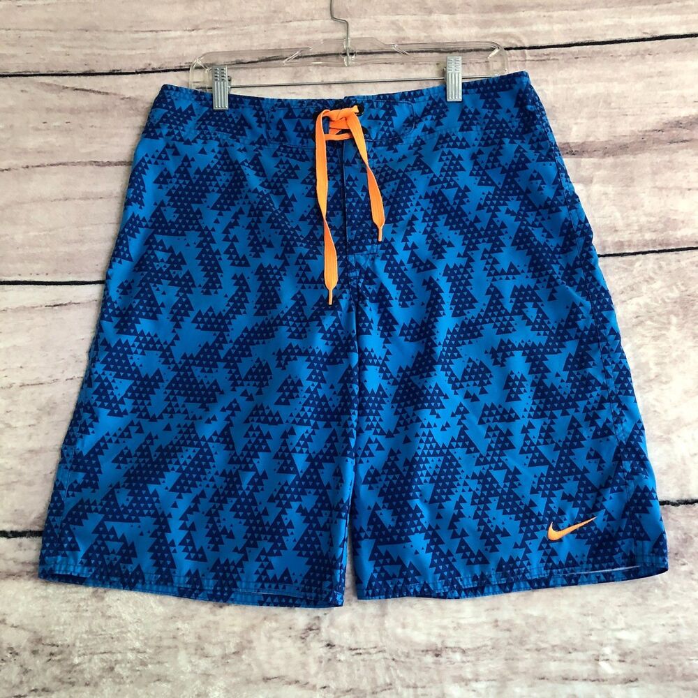 Vtg Nike Athletic Dept Board Shorts Mens M Blue Orange Drawstring Swim Trunks